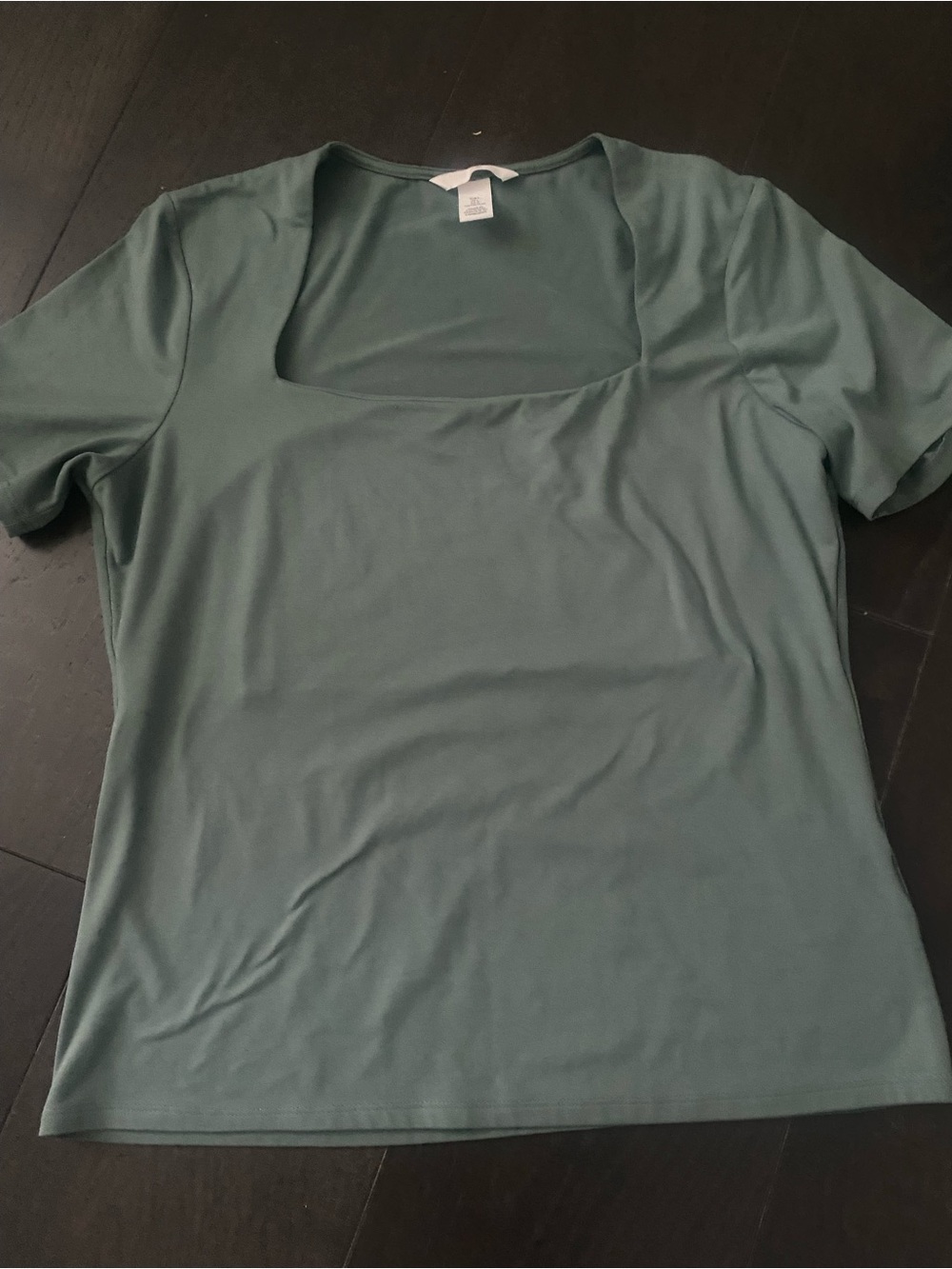 H&M Women's Short Sleeve Square Neck Tee in Sage Green